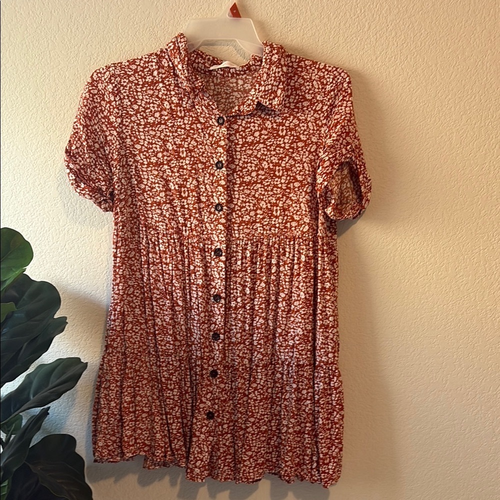 Ces Femme Rust Floral Mini Dress Large